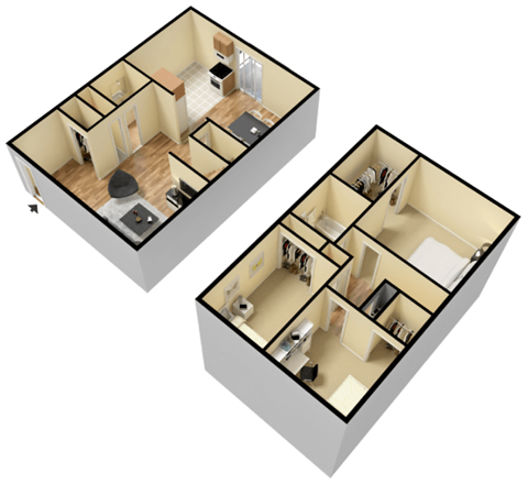 Floor plan for 3 beds, 1.5 baths, 1100 sqft